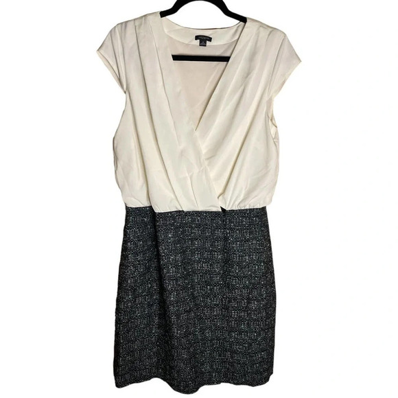 Ann Taylor Women's V-Neck Blouson Tweed Wrap Skirt Dress Size 8 - Picture 1 of 8